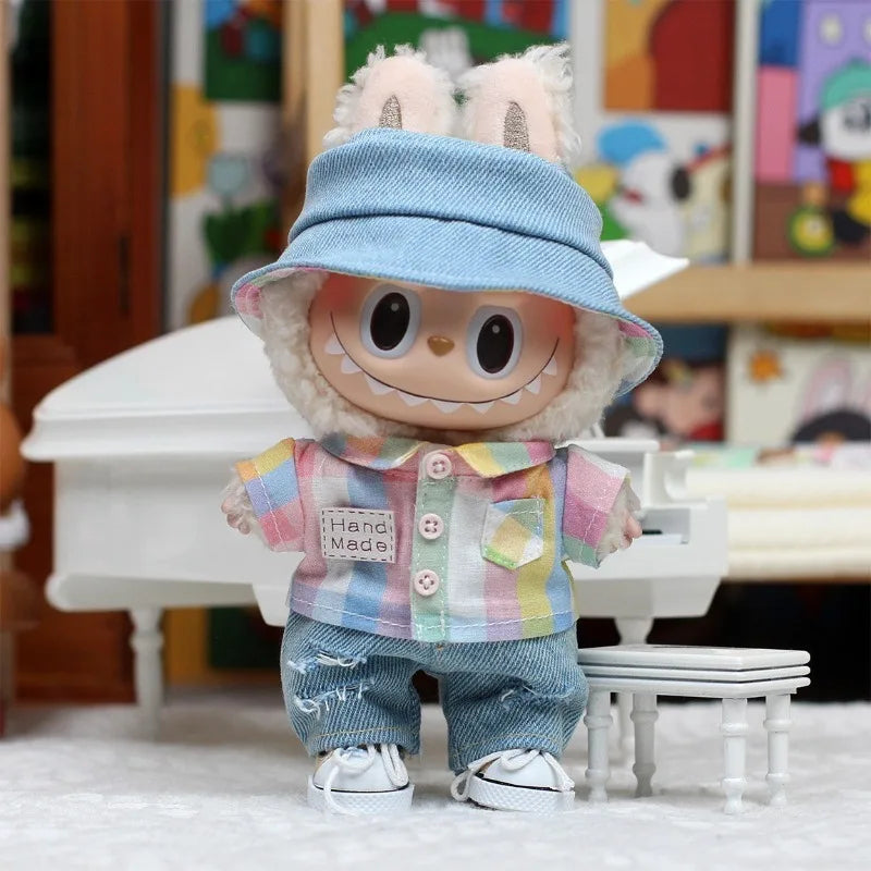 Labubu Silk Spotted Pajamas - Luxe Sleepwear Outfit for 17cm Labubu Doll with Soft Polka Dot Design toys cute blind box