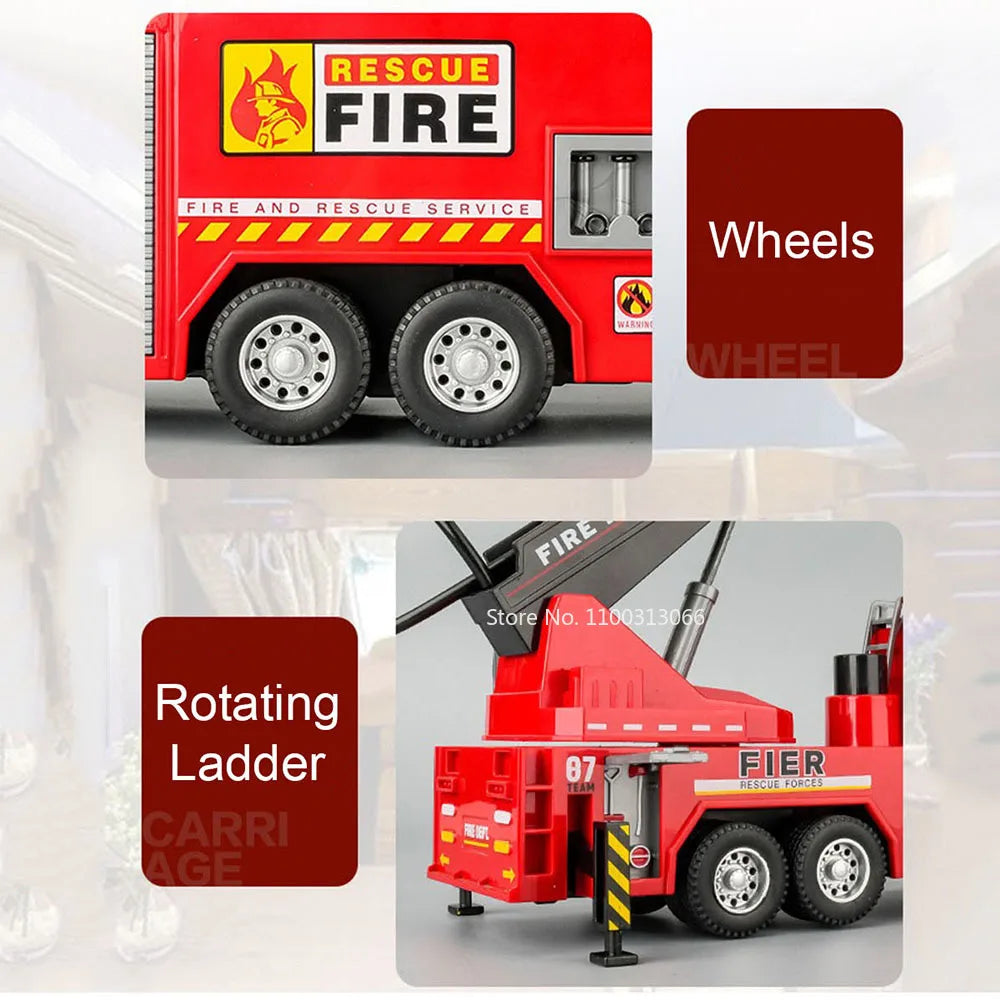 1:32 Alloy Fire Engine Cars Toy Miniature Model Doors Opened Aerial Ladder Fire Truck Light Music Water Tank Vehicle Boys Gifts