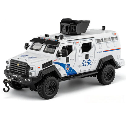 1:32 Sabertooth Models Police Cars Toys 6 Doors Opened Off-road Vehicles Light Sound Miniature Armored Car Boys Collection Gifts