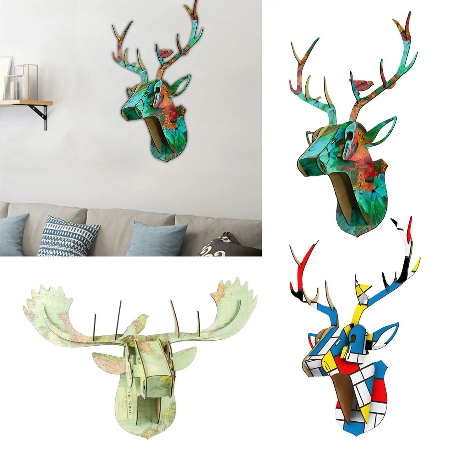 Deer head wall sculpture home decoration day 3d puzzle art statue christmas