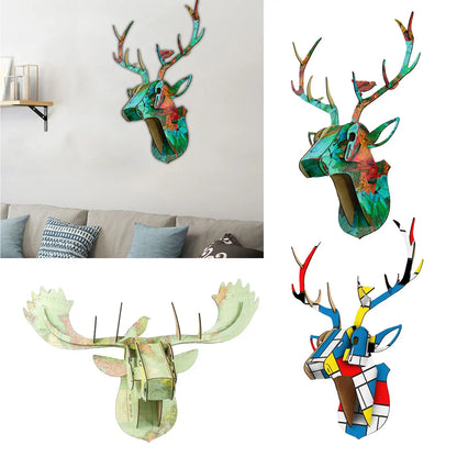 Deer head wall sculpture home decoration day 3d puzzle art statue christmas