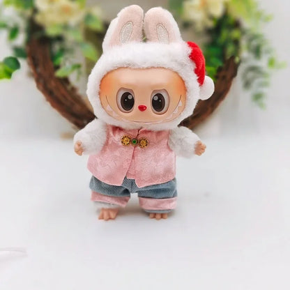 Labubu Silk Spotted Pajamas - Luxe Sleepwear Outfit for 17cm Labubu Doll with Soft Polka Dot Design toys cute blind box