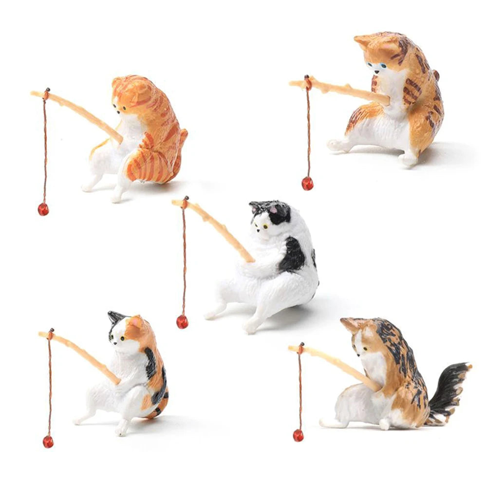 Chzimade Mini süße Katze geht Angeln DIY Aquarium Dekoration Handwerk Heilung Wohnzimmer Home Decor Figuren Desktop Ornamente