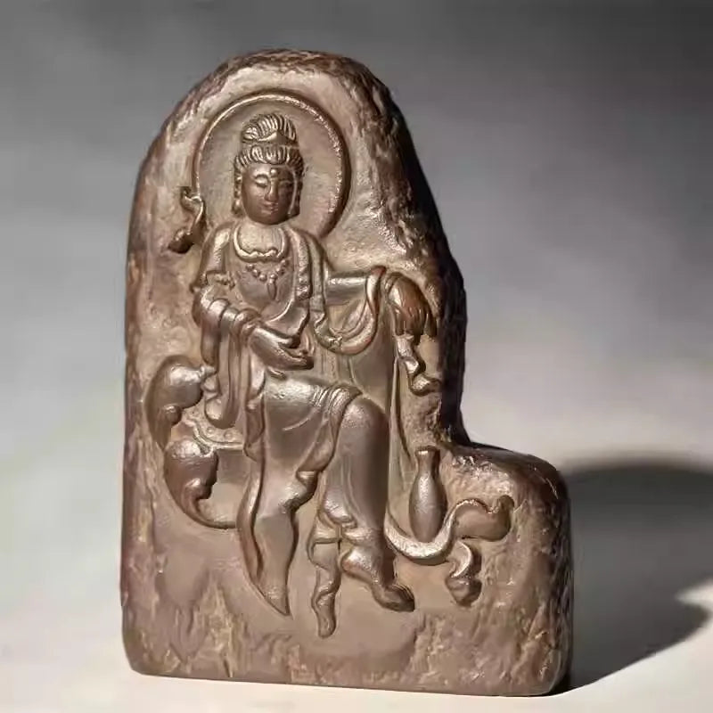 Retro Zen Relief Guanyin Bodhisattva Buddha statue Art ornaments Home decoration line incense socket Desk Ornaments Accessories