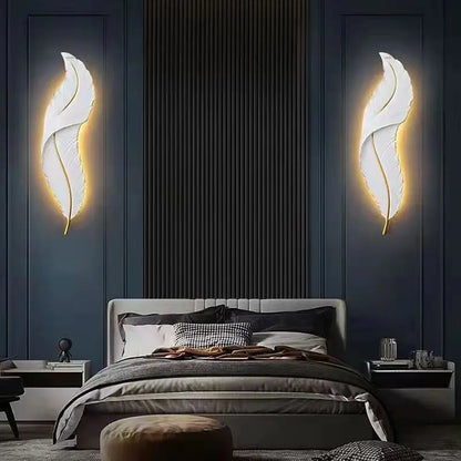 Modern LED Feather Wall Lamps Resin Lamp Bedroom Bedside Living Room Background Wall Hallway Home Decor Lustres Indoor Lighting