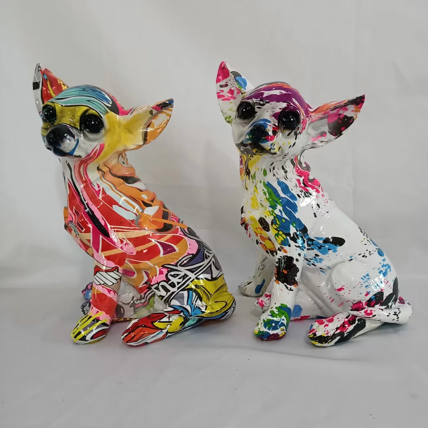 Graffiti Colorful Painting Chihuahua Bulldog Resin Crafts Decoration Creative Resin Crafts Home Porch Desktop Decoration