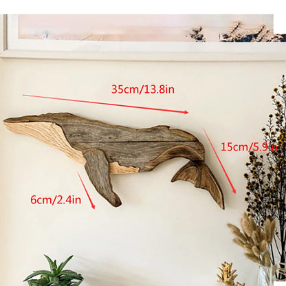 Marine Elements Whale Home Wall Decor Wooden Wall Hanging Whale Ornaments for Living Room Bedroom Fishes Decorations