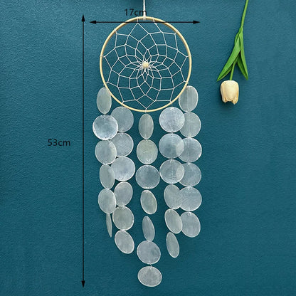 Wind Chimes for Outside Handcrafted Blue Dream Catchers Capiz Shells Seashell Sea Glass Windchime Beach Coastal Garden Decor