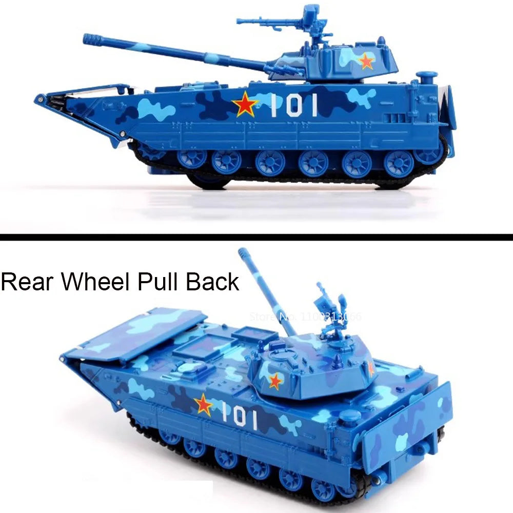 1:32 Amphibious Tank Cars Models Toys Wheel Shock Absorption Armored Miniature Vehicles Light Sound T99A Tanks for Kids Gifts