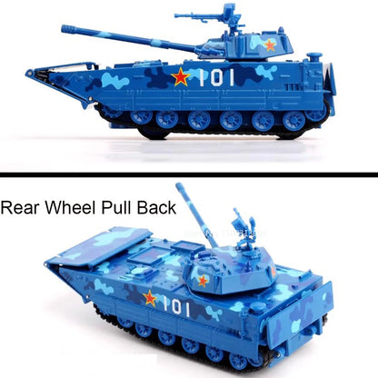 1:32 Amphibious Tank Cars Models Toys Wheel Shock Absorption Armored Miniature Vehicles Light Sound T99A Tanks for Kids Gifts