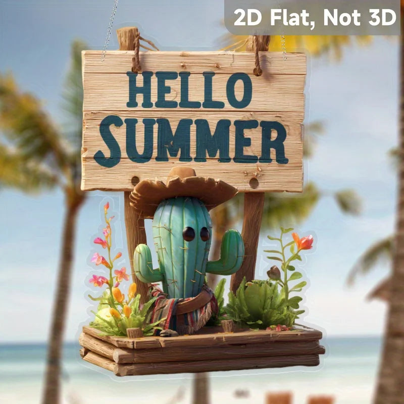 1PC Cactus and "Hello Summer" Welcome Sign, Perfect for Porch, Garden, and Yard Decoration, Perfect Gift for Friends