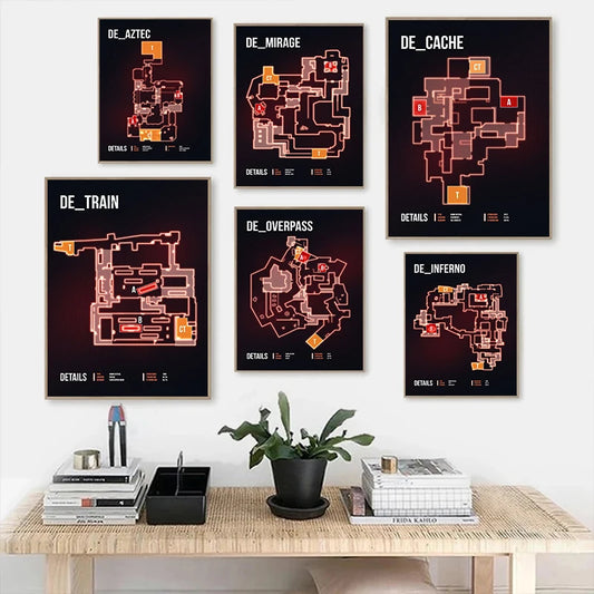 Classic Games CS GO Map Wall Art Posters Canvas Painting And Prints For Nordic Bar Cafe Room Home Living Room Decor Frameless