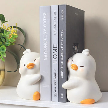 2pcs Cute Ducks Book End Figurine Home Living Decor Indoor Art Crafts Lovely Animal Statuette for Living Room Accessories Gifts