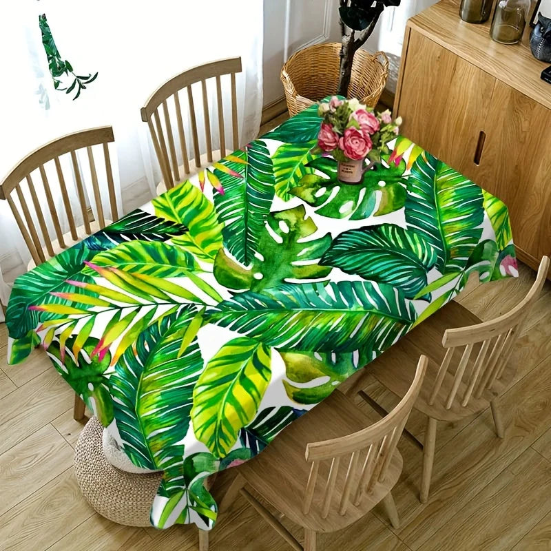 Tropical Leaves Tablecloth Holiday Party Decor Washable Summer Hawaiian Green Leaf Rectangle Table Cloths Kitchen Table Decor