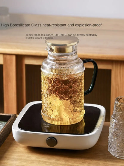 KAWASIMAYA Begonia Flower Glass Teapot Cold Water Pot High Temperature Resistant Household Large Capacity Tea Pot Cup Set