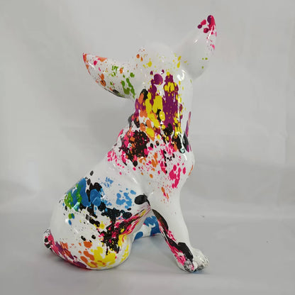 Graffiti Colorful Painting Chihuahua Bulldog Resin Crafts Decoration Creative Resin Crafts Home Porch Desktop Decoration