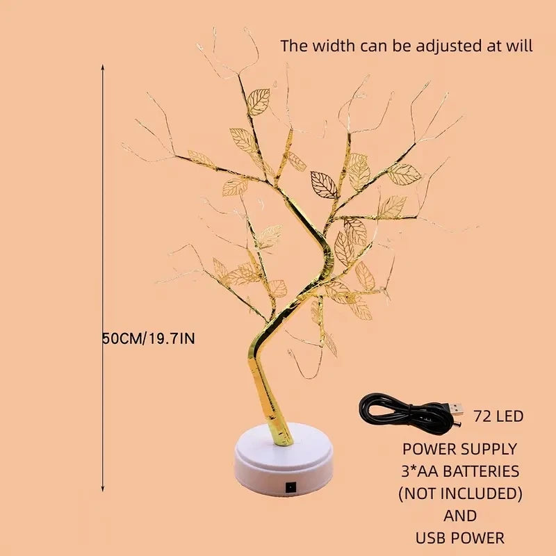 1PC Golden Leaf Led Touch Copper Wire Night Light Tree Light Battery Box USB Christmas Decoration Light String