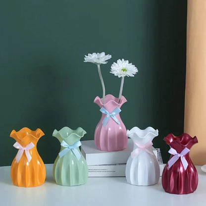 Nordic Flower Vase Home Decorations Modern Small White Dried Flowers Vases For Interior Mini Plastic Pot Ornament Room Decor