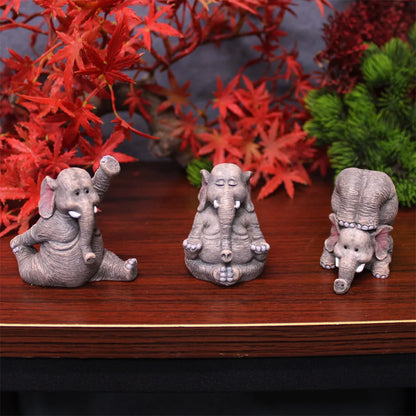 3Pc Yoga Elephant Statue Creative Craft Garden Microlandscape Elephant Decorations Tabletop Statue for Living Room Bedroom Decor