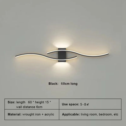 Modern LED Wall Lamp Black Long Strip Wall Sconce For Living Room Bedroom Bedside Hallway Home Decor Remote Control Lighting