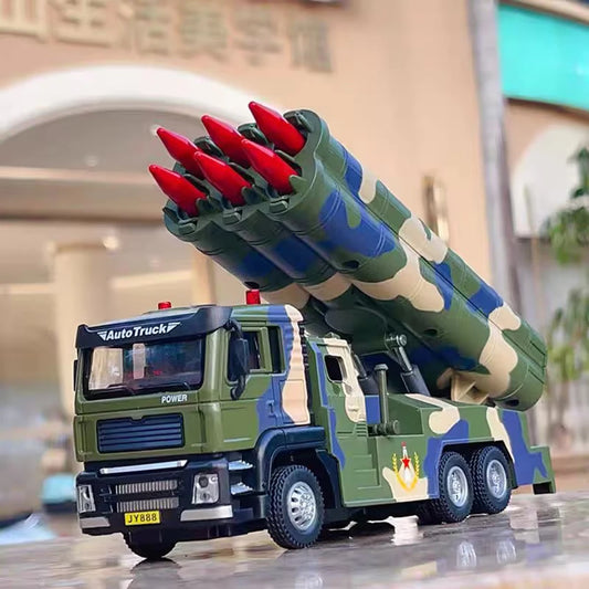 1/50 Alloy Military Missile Launch Vehicle Toys Cars Models Wheel Pull Back Rocket Launcher Light Sound Vehicles for Kids Gifts