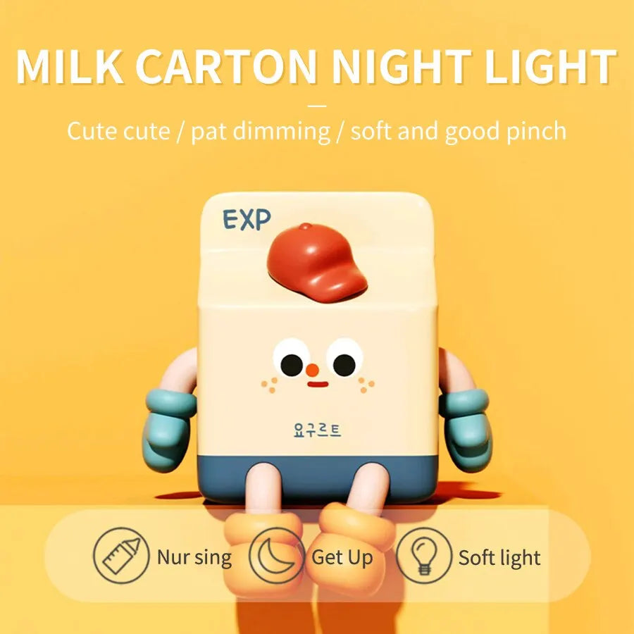 Cartoon LED Nightlights Milk Box Touch Sensor Timing Night Light USB Rechargeable Silicone For Children Bedroom Decoration
