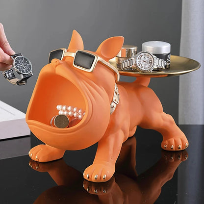 French Bulldog Tray Ornament Cool Big Mouth Dog Statue Snacks Candy Storage Box Animal Resin Figurine Sculpture Home Decor Gifts