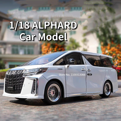 Big 1/18 Alphard Alloy Cars Model Toy Door Opened Simulation MPV Car Toys with Sound and Light Pull Back Vehicle for Boys Gifts