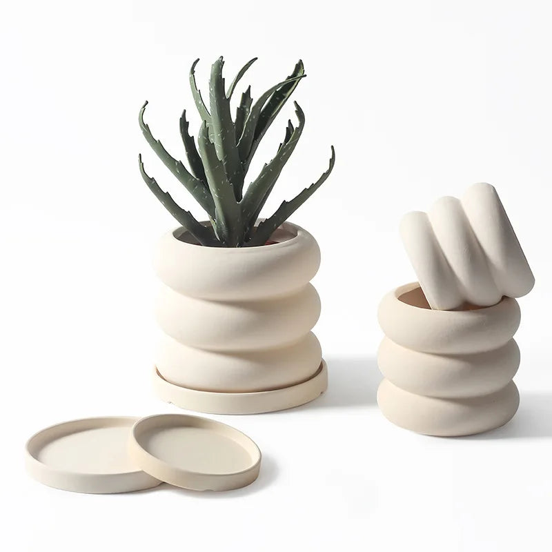 Nordischer INS-Stil, vegetarisch gebrannter, atmungsaktiver Keramik-Blumentopf mit fleischiger grüner Pflanze, moderne minimalistische Persönlichkeit, Kunst, grüner Rettich