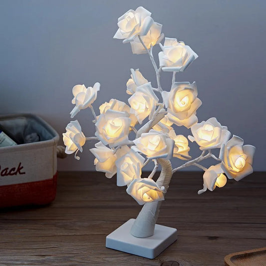 Lampe d'arbre artificiel de fleur de Rose de lumière d'arbre de bonsaï de table de la saint-valentin, arbre éclairé actionné pour la chambre à coucher de mariage à la maison