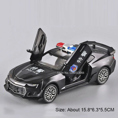 1:32 Camaro Cars Alloy Toys Diecasting Models with Sound Light Vehicles Rubber Tires Police Car for Boys Adult Festival Gifts