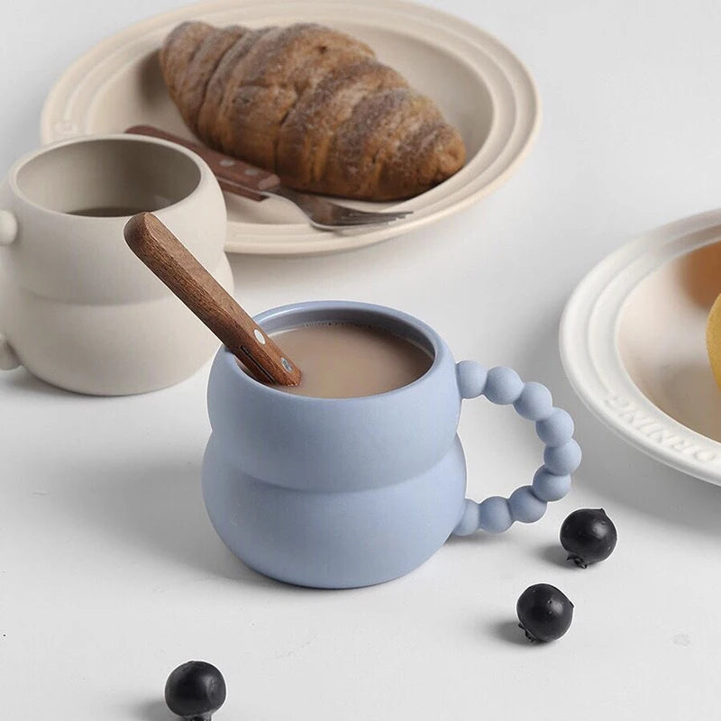 Creative Coffee Mug Ceramics Mug With Pearl Handle Water Cups Milk Juice Big Handrip Drinking Glasses Mugs Coffee Cups Tea Cup