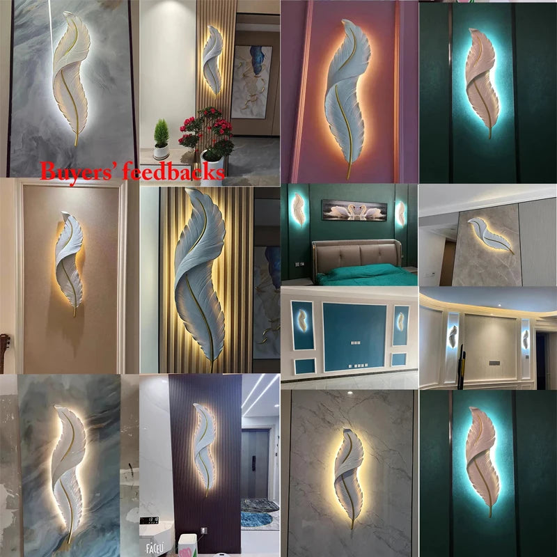 Modern LED Feather Wall Lamps Resin Lamp Bedroom Bedside Living Room Background Wall Hallway Home Decor Lustres Indoor Lighting