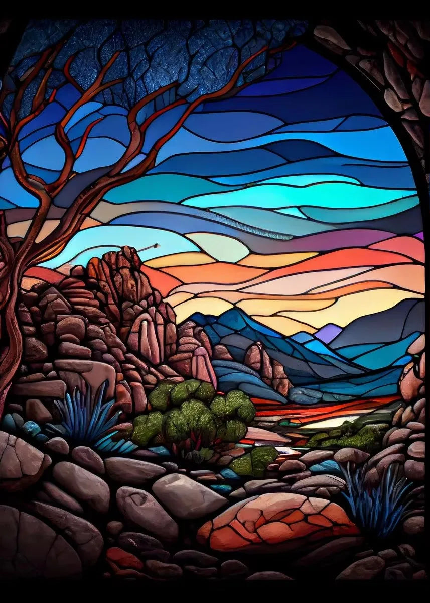 Modern Stained Glass Scenery Canvas Prints Wall Art Painting Nordic Posters Pictures Home Decor Mural For Living Room Unframed