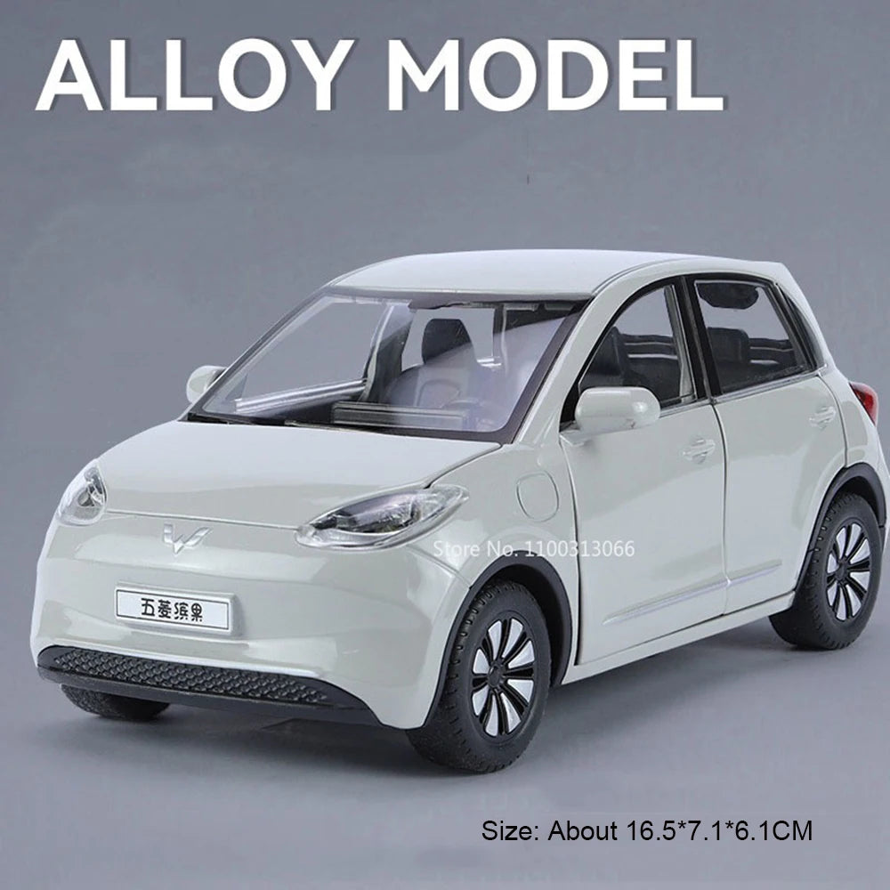 1:24 WULING Bingo MINI EV Model Alloy Diecast Cars Toy Wheel Pull Back Miniature Car with Light Sound Vehicle Toddler Kids Gifts