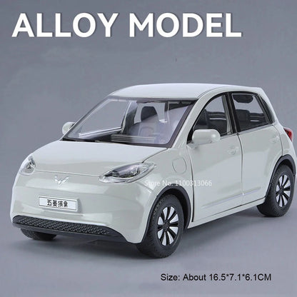 1:24 WULING Bingo MINI EV Model Alloy Diecast Cars Toy Wheel Pull Back Miniature Car with Light Sound Vehicle Toddler Kids Gifts