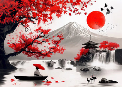 Japanese Landscape Ink Painting Poster Mountain Cherry Blossom Flowers Samurai Dragon Koi Canvas Picture Wall Art Home Decor