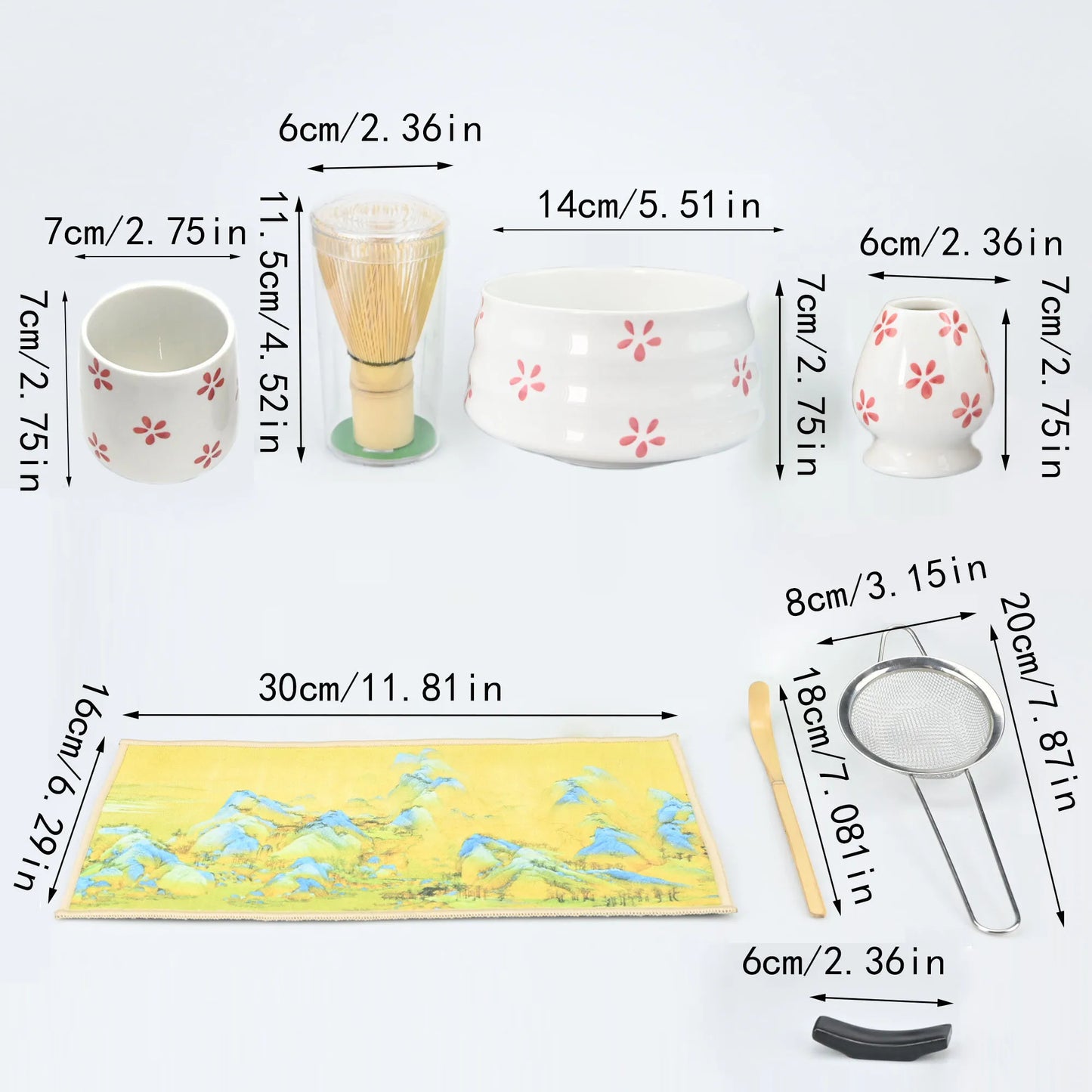 2PCS/4PCS/7PCS/Set Japanese Matcha Set With Tool Holder, Including Bowl, Cloth, Spoon, Tea Whisk Stand, Strainer, Tea Whisk, Per