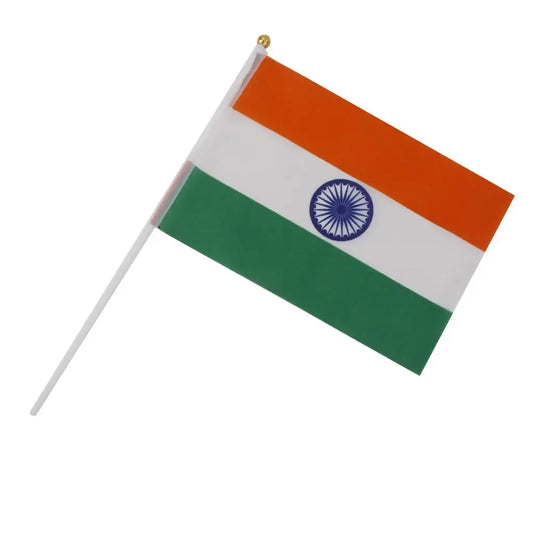 India Stick Flags, 8x5 inch Handheld Mini Indian Flag with 12 Pole - color and Fade Resistant (1 Dozen / 12pcs)