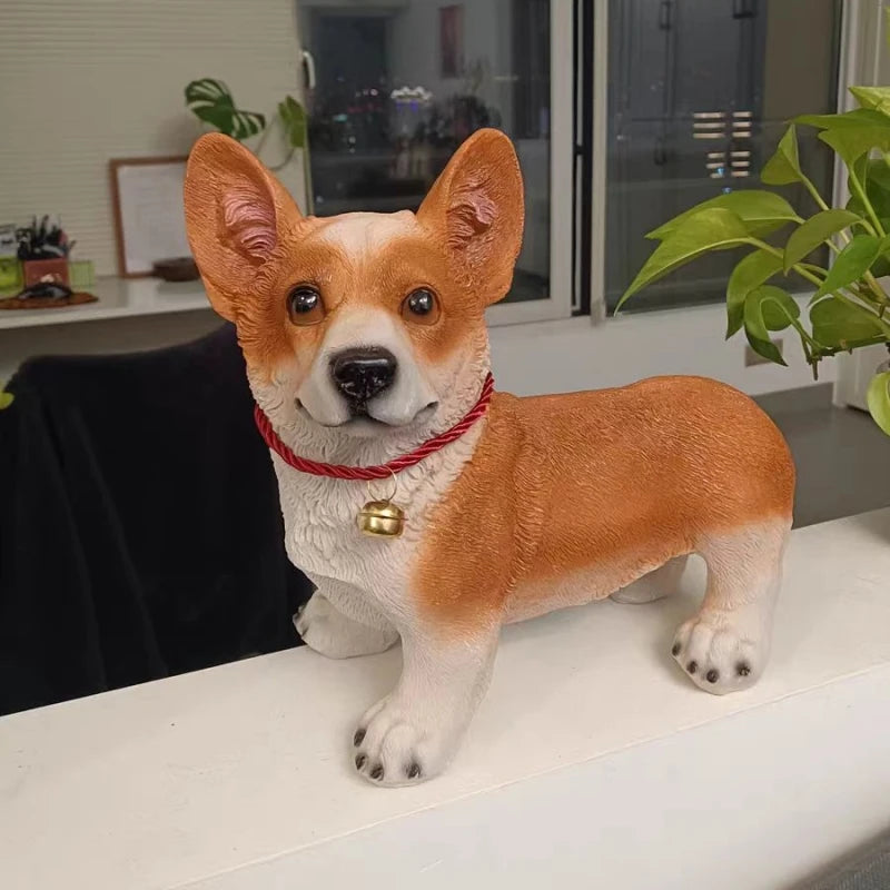 Corgi Dog Statue Home Outdoor Garden Decoration Statue Sculpture Lovable Corgi Figurine Kawaii Model Resin Sculpture Ornament