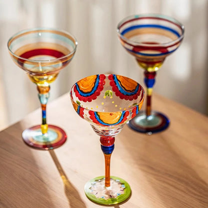 Handmade Colorful Margarita & Champagne Cocktail Glasses Set Creative Design for Home Bar Wedding Party Elegant Unique Drinkware