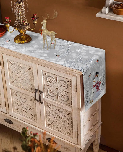 Christmas Snowman Snowflake Bird Xmas Tree Linen Table Runner Winter Xmas Holiday Kitchen Party Decor Christmas Decorations 2025