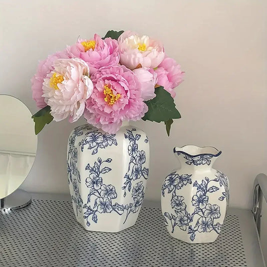 Handmade Blue White Porcelain Ceramic Vase Ornament Living Room Dining Table Flower Arrangement Flower Vase Wedding Decoration
