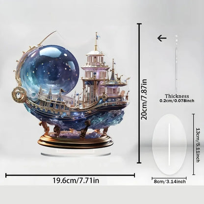 2D Flat Small Ornament Acrylic Boat/ornament with Bracket/perfect for Decorating Tabletops or Gifts