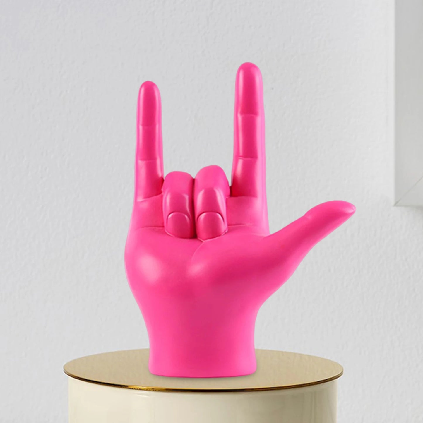 Love You Finger Gesture Statue Figurine Rock On Hand Sculpture Music Gesture Figure for Bedroom Desktop Home Decoration