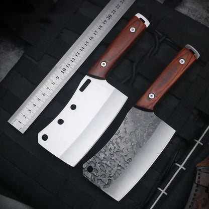 Forged Meat Cleaver Knife Set Stainless Steel Bone Chopping Kitchen Chef Knife BBQ Fishing Fruit EDC Knife with Sheath