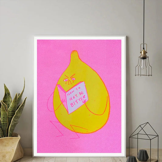 How To Not Be Bitter Cute Fruit Lemon Looking Book Poster And Print Modern Canvas Painting Wall Art Pictures For Home Room Decor
