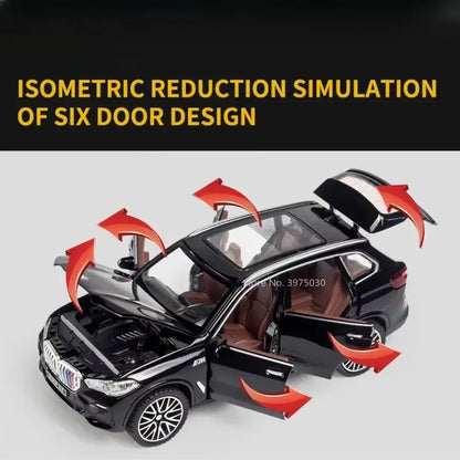 1:32 Scale X5 M8 Alloy Cars Models Diecast Toys with Light Sound SUV Doors Opened Miniature Vehicles for Kids Collection Gifts
