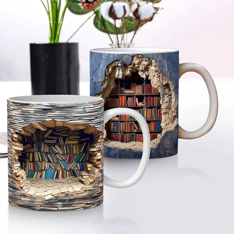 3D-Bücherregal-Keramikbecher, kreatives Raumdesign, Bibliotheksregal, Tasse, Tee, Milch, Kaffeetassen, Heimtischdekoration, Leser, Freunde, Geschenk