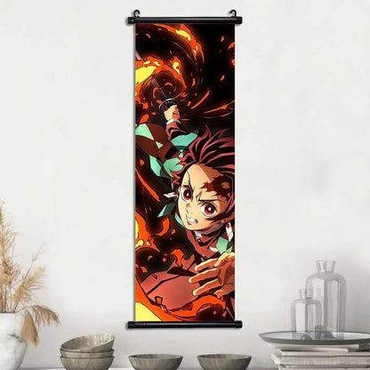 D-Demon Slayer Kamado Tanjirou Scroll Canvas Wall Hanging Painting Home Decor Anime Poster Wall Room Decoration Decro Wallpaper